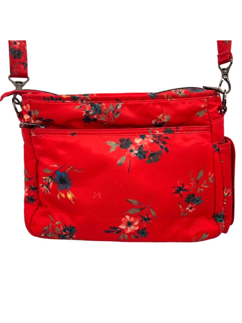 Lug Shimmy Crossbody Bag Adjustable Strap Red Floral Quilted Polyester Key Strap - Picture 3 of 16